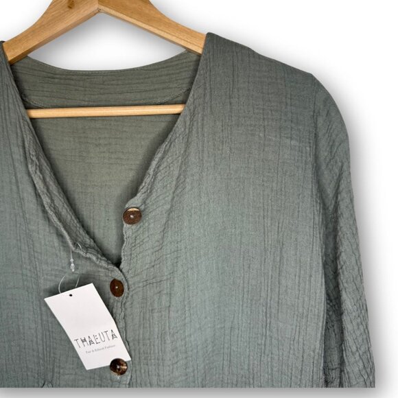 NWT Thaluta Kitana Mini Dress Shirt Sage Grey - Picture 2 of 4